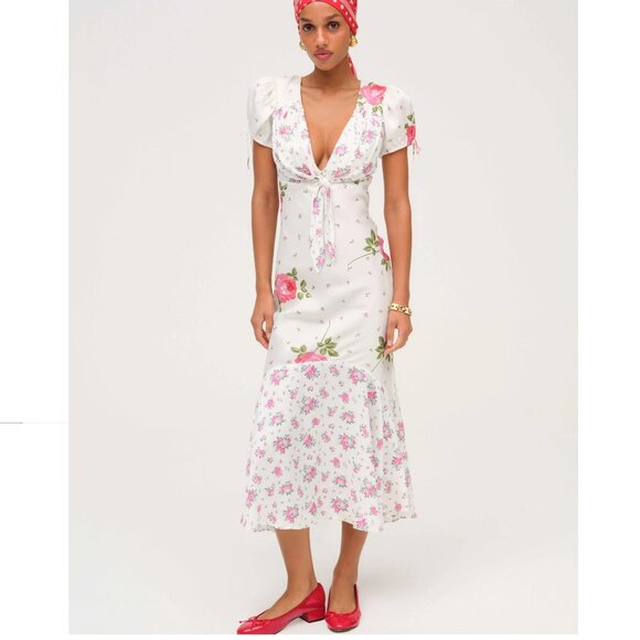 NEW FOR LOVE AND LEMONS ROSEBUD MIDI DRESS IN WHITE #2 SIZE S - Picture 1 of 11